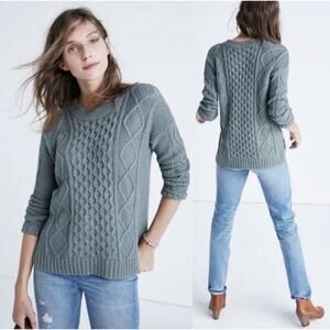 Madewell | Classic Cable Pullover Sweater grey fall mid sleeve crewneck cozy